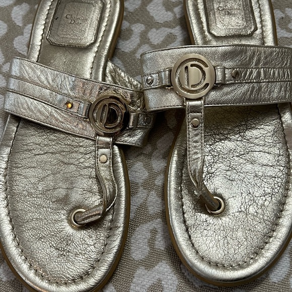 Dior Authentic gold leather sandals Sz 7 US EUC pics don’t do them Justice! - Picture 3 of 7